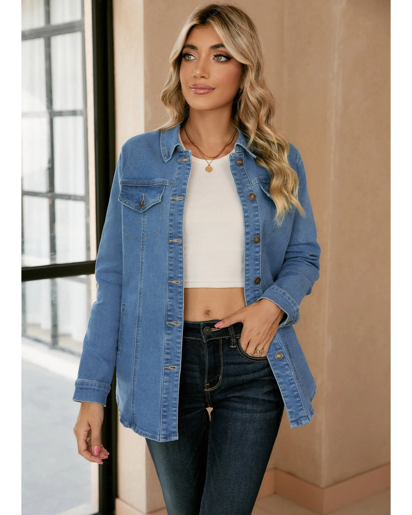 luvamia 2023 Jean Jackets for Women Fashion Denim Jacket Western Oversized Fall Shacket Jacket Button Up with Pockets