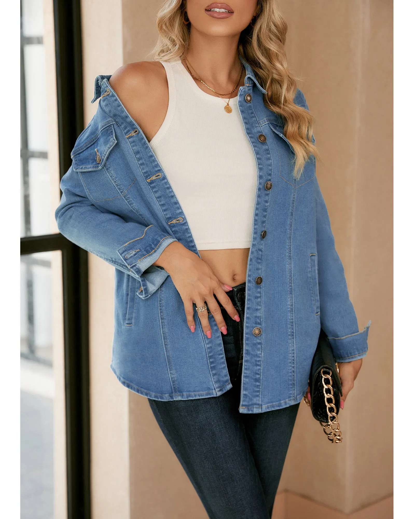 luvamia 2023 Jean Jackets for Women Fashion Denim Jacket Western Oversized Fall Shacket Jacket Button Up with Pockets