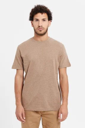 Men Brown Plain Round Neck T-Shirt