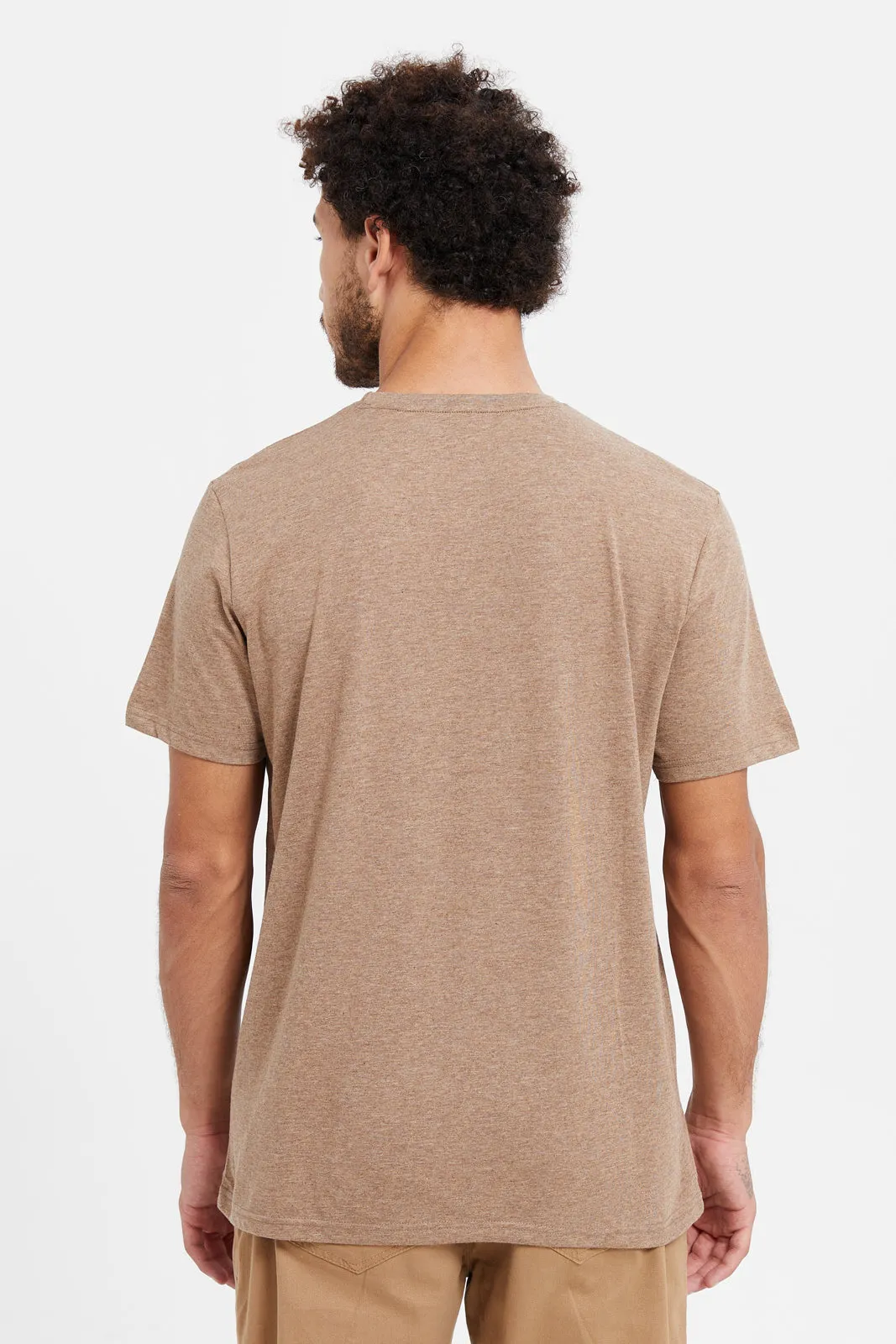 Men Brown Plain Round Neck T-Shirt