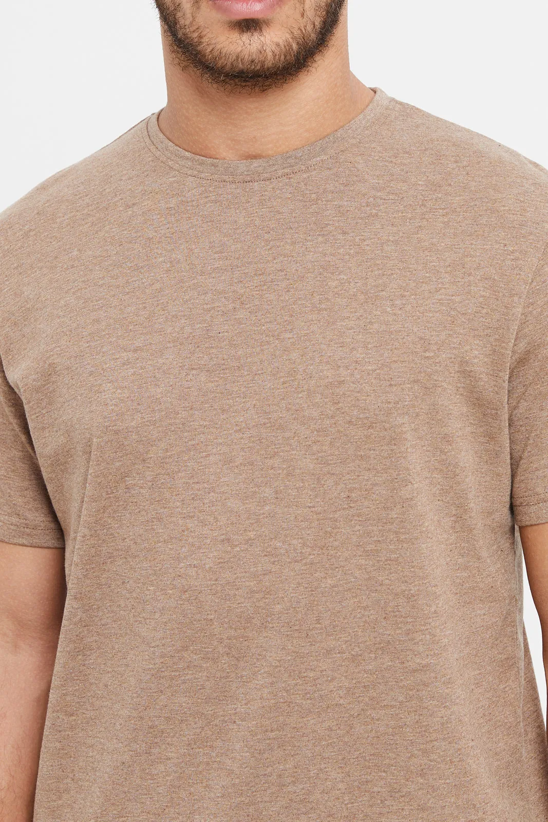 Men Brown Plain Round Neck T-Shirt