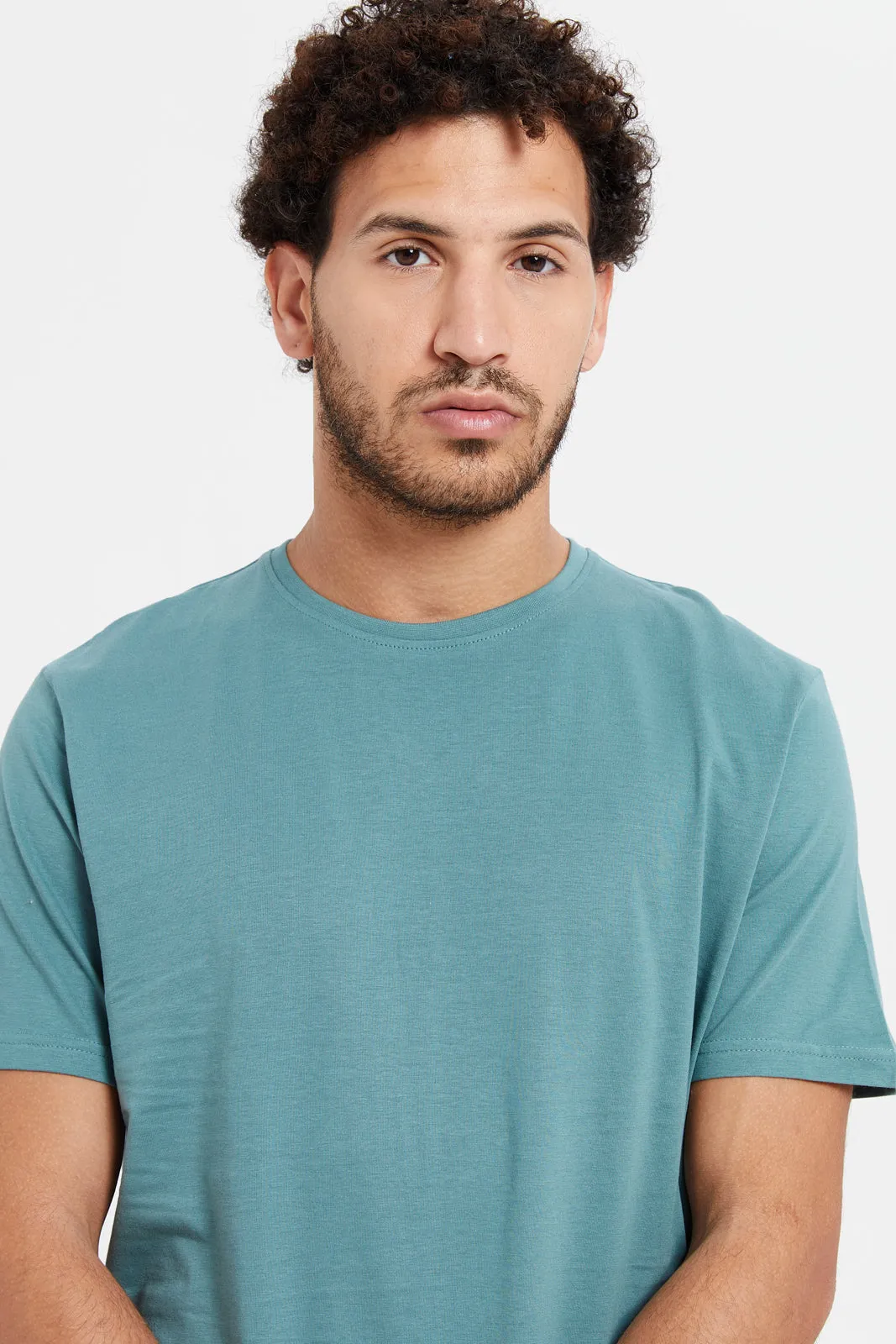 Men Green Plain Short Sleeve T-Shirt