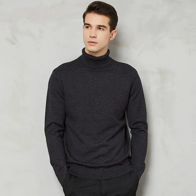 Men's Warm Turtleneck Wool Cotton Knit Sweater for Autumn & Winter