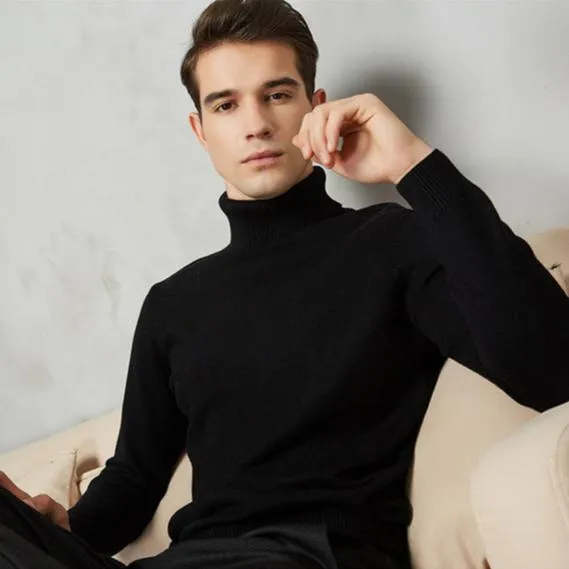 Men's Warm Turtleneck Wool Cotton Knit Sweater for Autumn & Winter