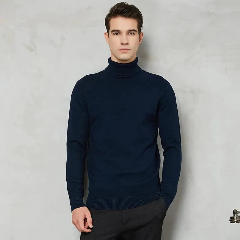 Men's Warm Turtleneck Wool Cotton Knit Sweater for Autumn & Winter