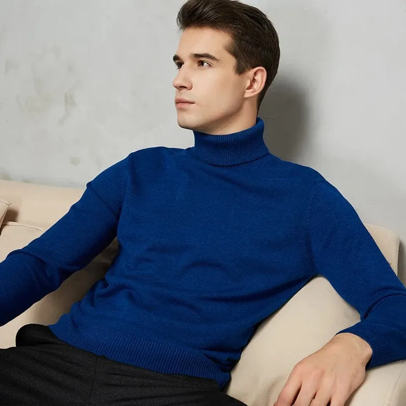 Men's Warm Turtleneck Wool Cotton Knit Sweater for Autumn & Winter