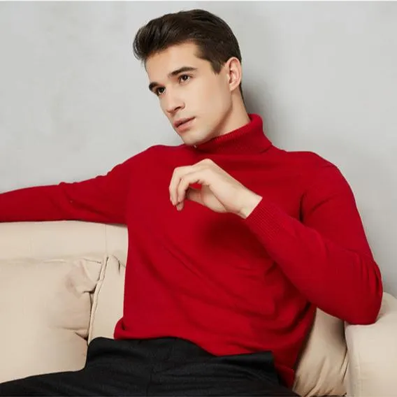 Men's Warm Turtleneck Wool Cotton Knit Sweater for Autumn & Winter