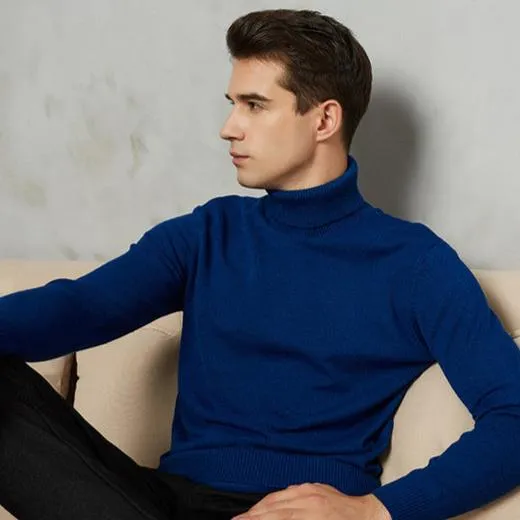 Men's Warm Turtleneck Wool Cotton Knit Sweater for Autumn & Winter