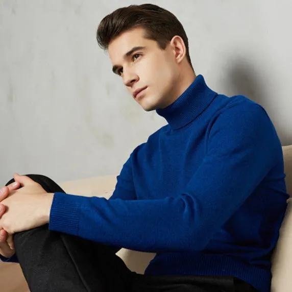 Men's Warm Turtleneck Wool Cotton Knit Sweater for Autumn & Winter