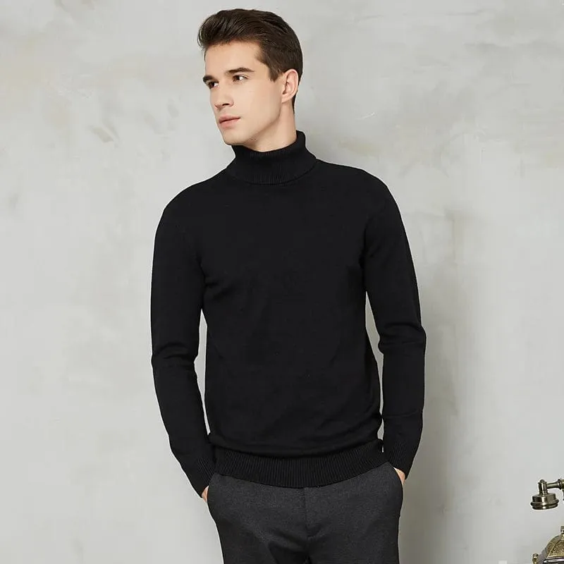 Men's Warm Turtleneck Wool Cotton Knit Sweater for Autumn & Winter