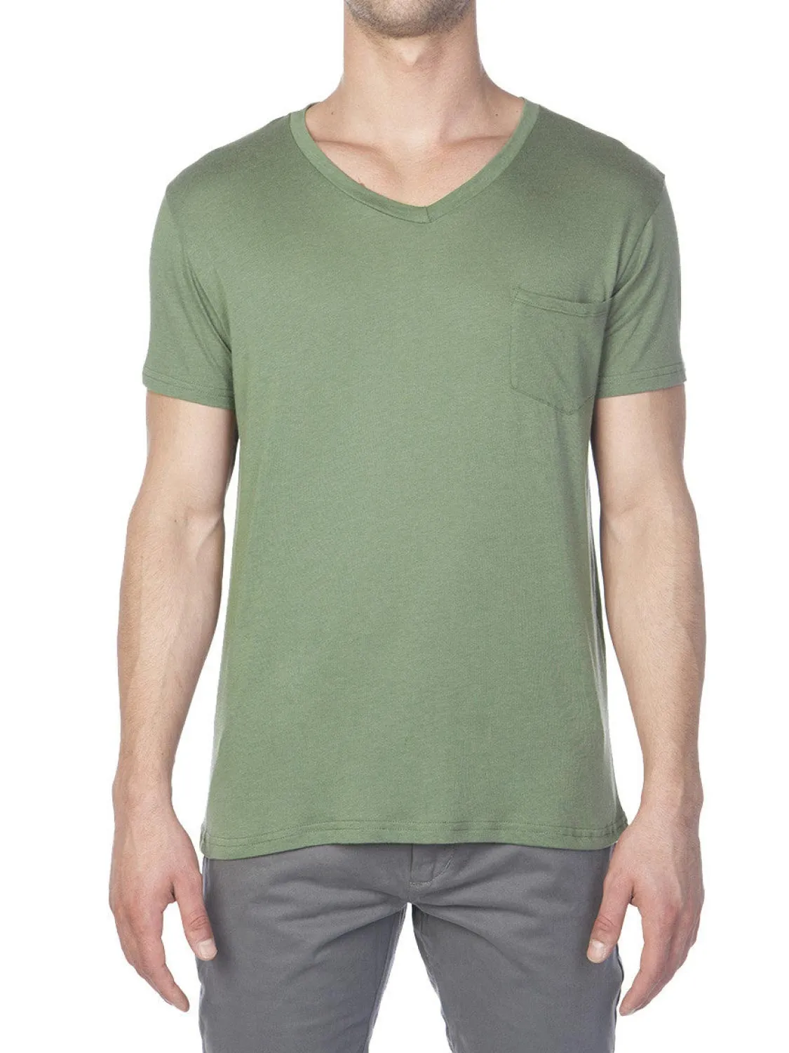 Modal Blend V-neck Pocket T-shirt Forest Green