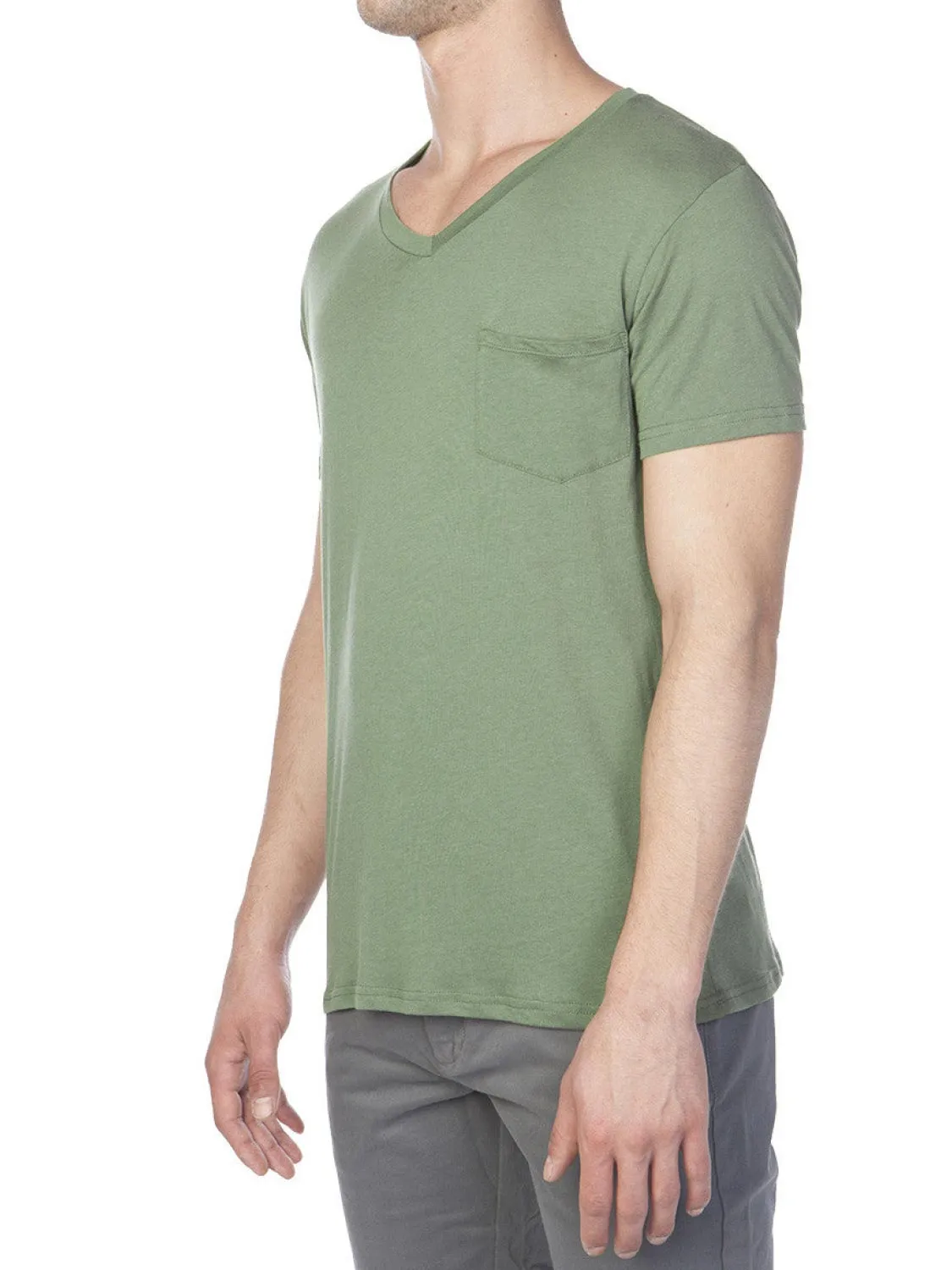 Modal Blend V-neck Pocket T-shirt Forest Green