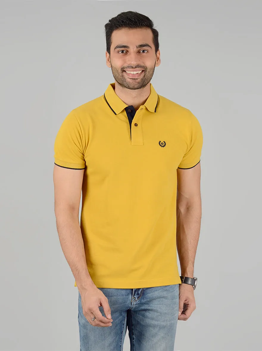 Mustard Yellow Solid Slim Fit Polo T-Shirt | Greenfibre