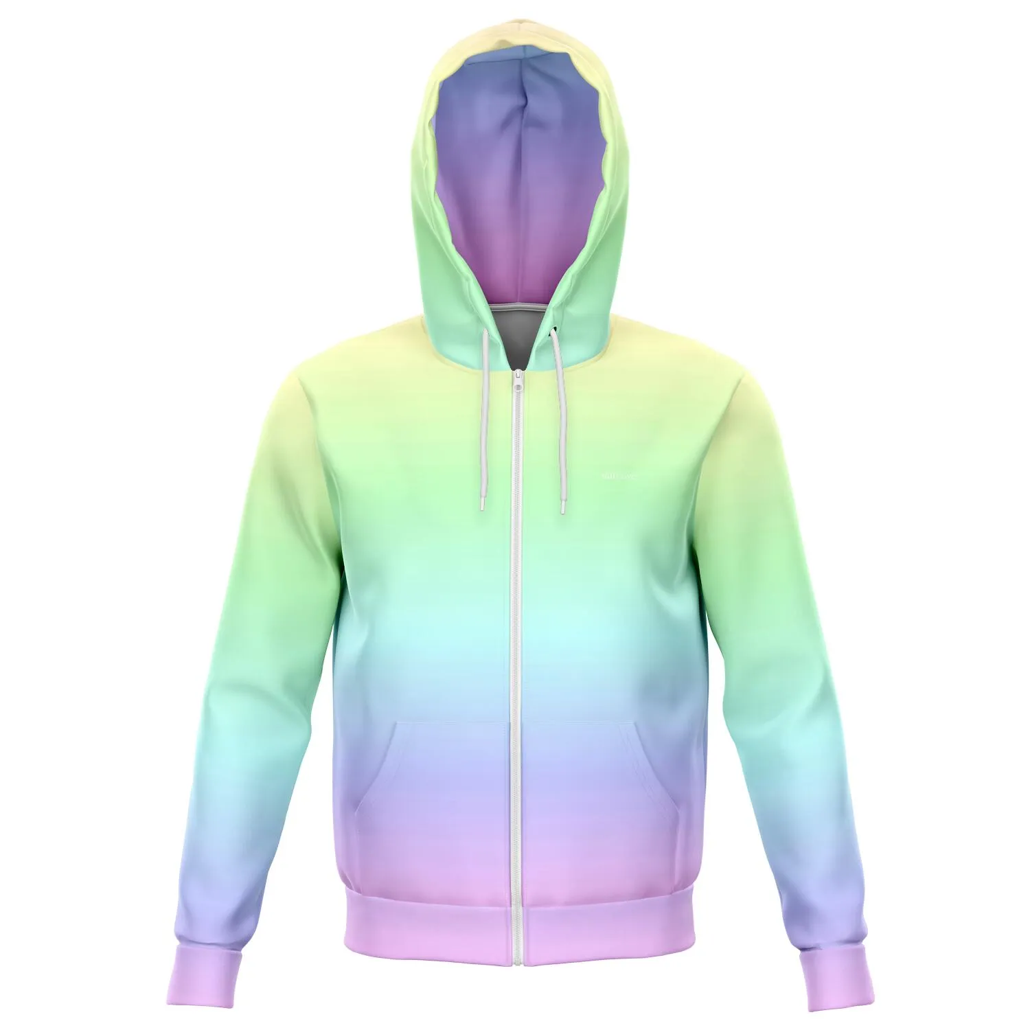 Pastel Rainbow Zipper Hoodie, Tie Dye Hooded Sweatshirt Kawaii Goth Pink Purple Printed Ombre Colorful Cotton Pocket Zip Up Hoodie