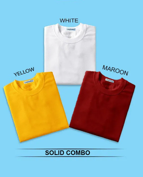 Round Neck Combo " Yellow, White, & Maroon" Half sleeves t shirt . (Pack Of 3) by LazyChunks