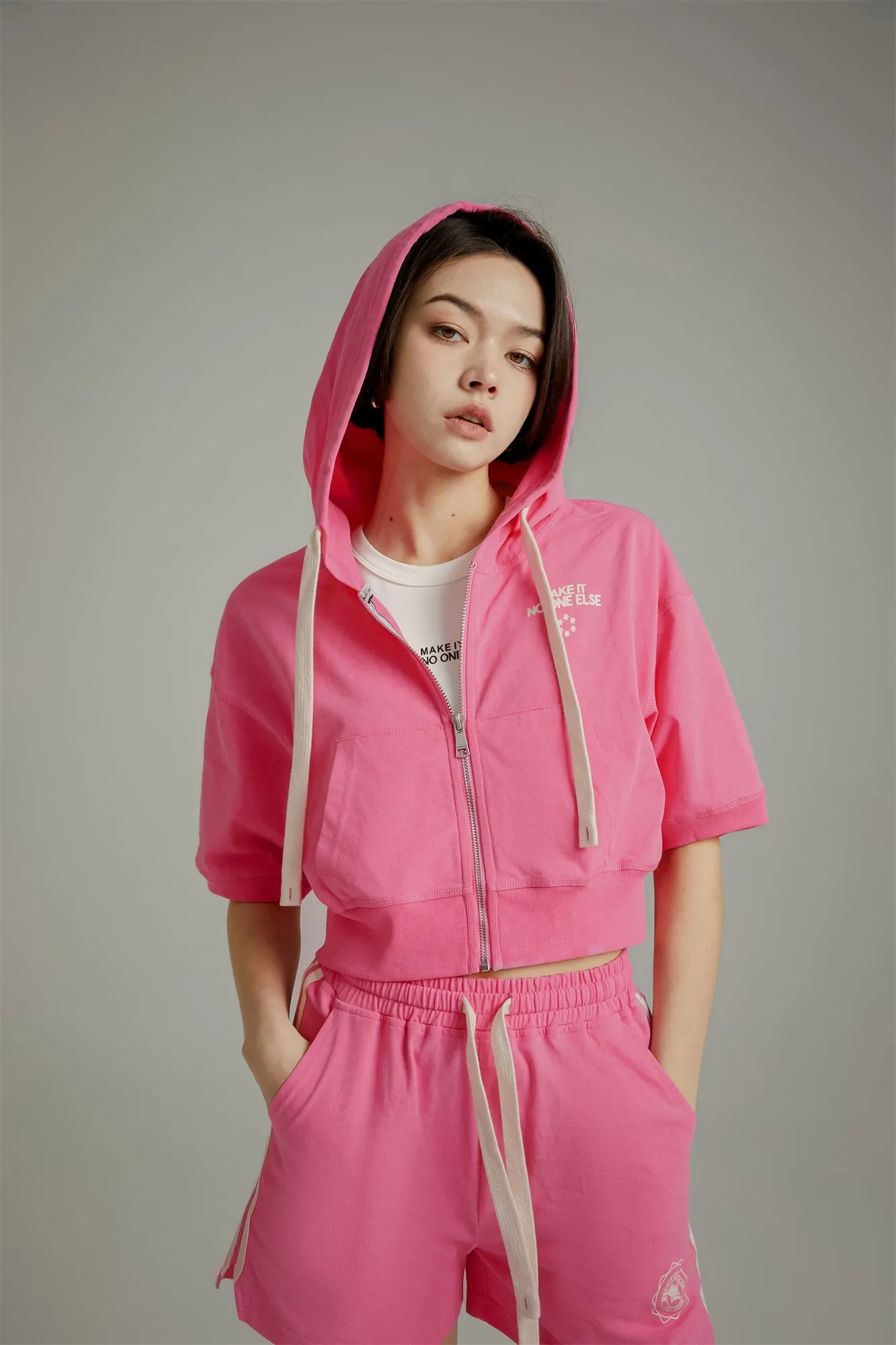 Short-Sleeves Zip-Up Hoodie