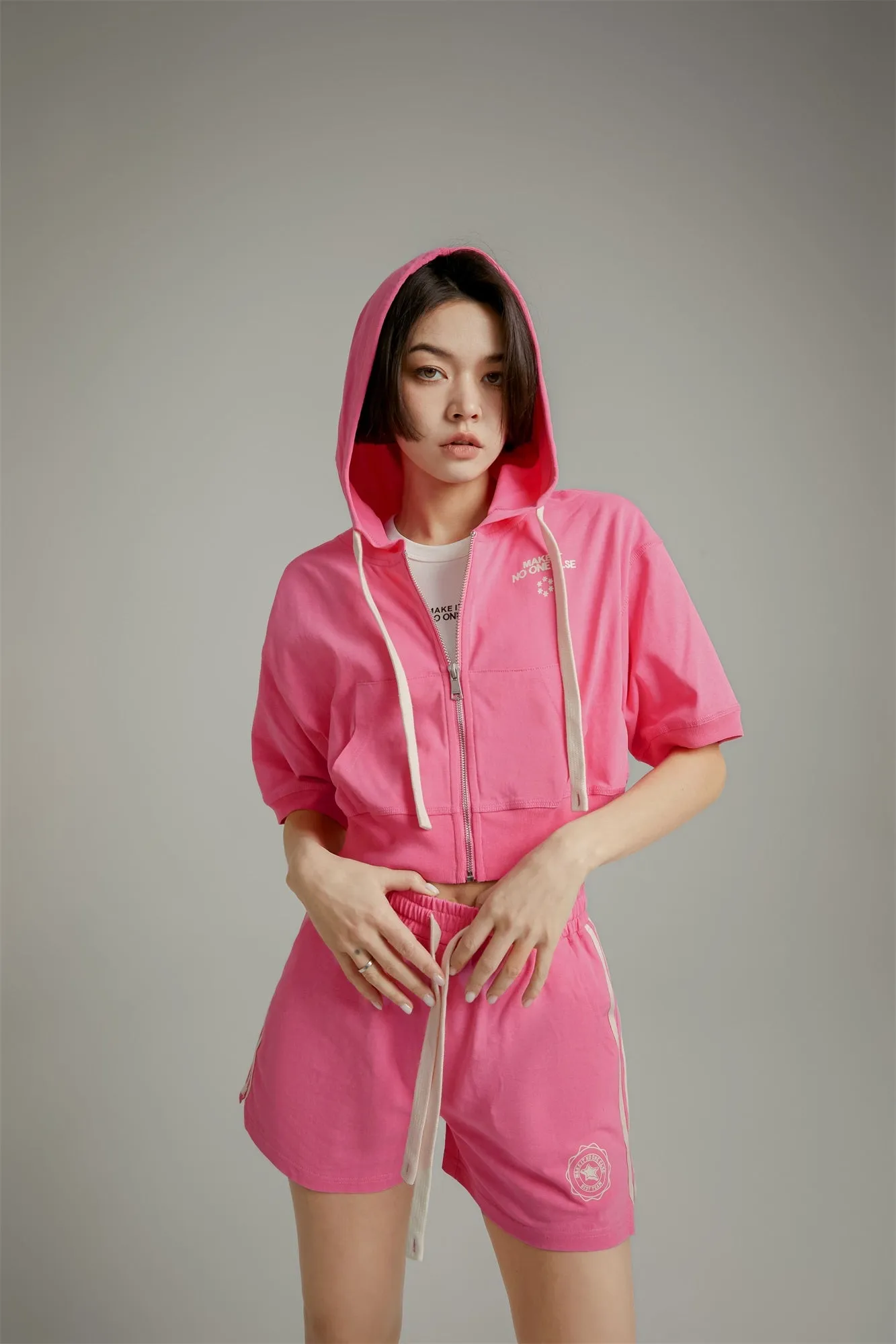 Short-Sleeves Zip-Up Hoodie