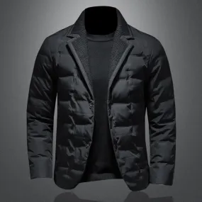 Solid Black Blazer Puffer Jacket