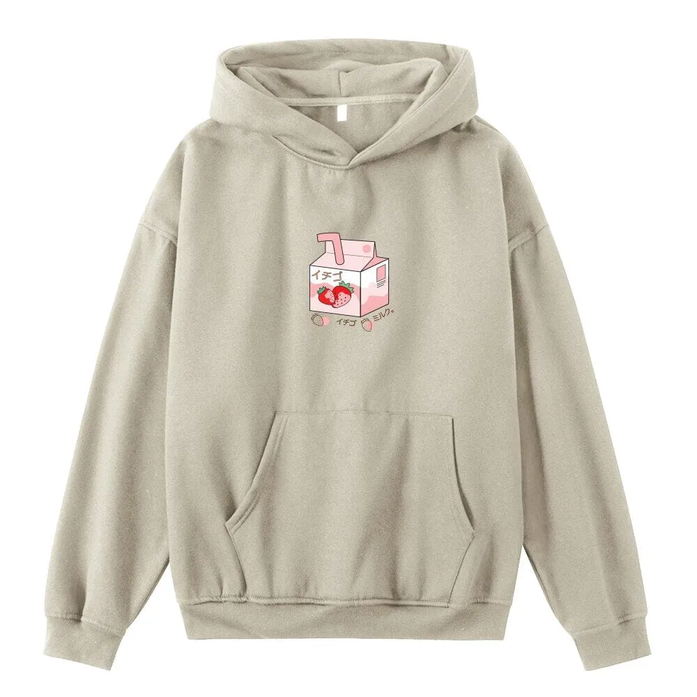 Strawberry Milk Box Oversized Soft Hoodies