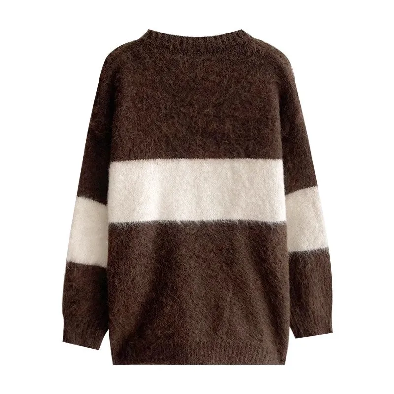 striped round neck casual knitted sweater     S4774