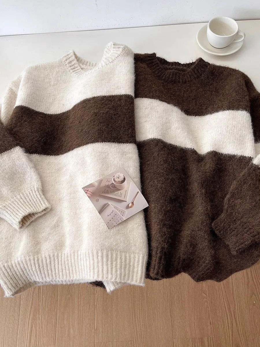 striped round neck casual knitted sweater     S4774