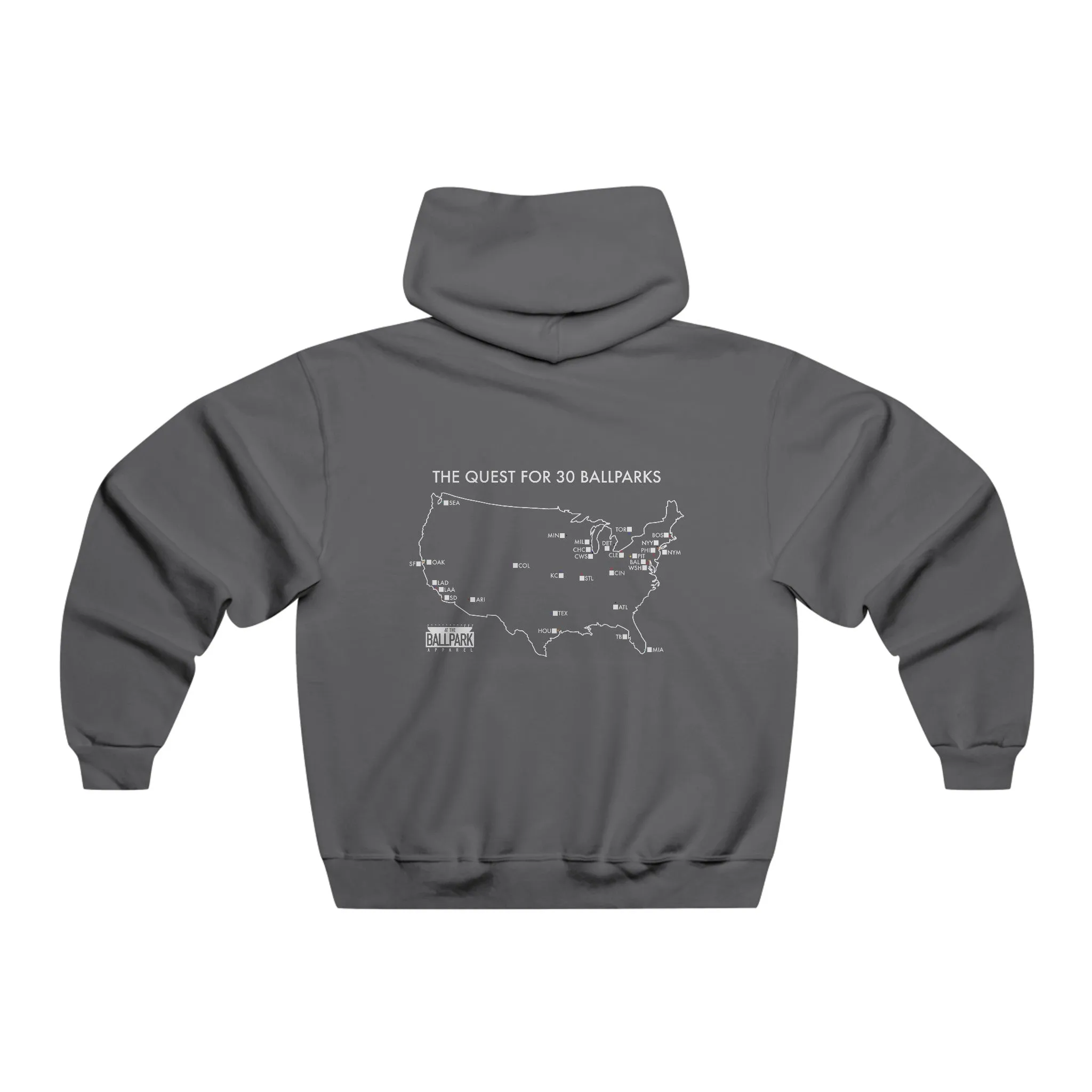 The Quest for 30 Ballparks Hoodie (Check Off Your Ballpark Progress) | At The Ballpark Apparel