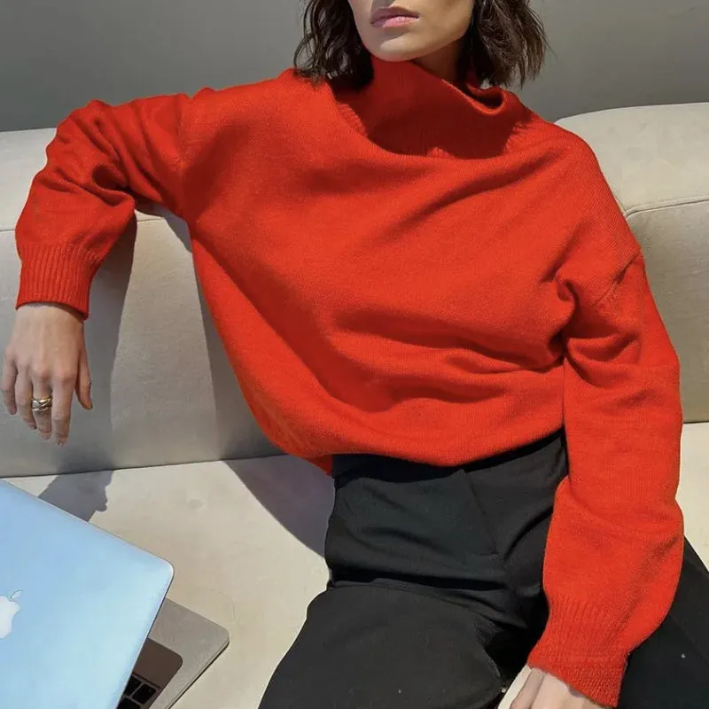 Turtleneck Long Sleeve Knit Pullover Autumn Winter Women's Clothing Trend Loose Lazy Sweater