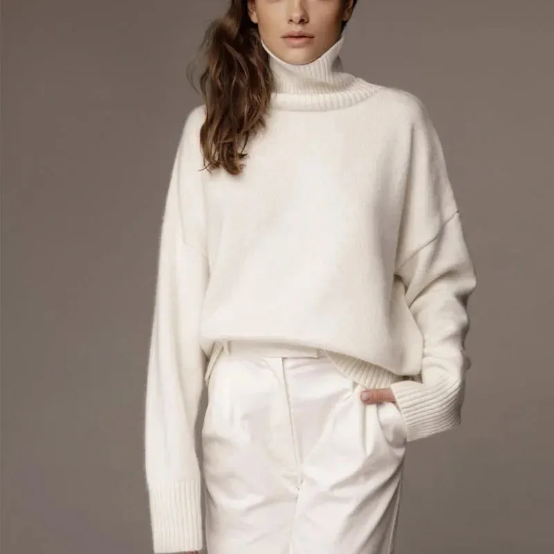 Turtleneck Long Sleeve Knit Pullover Autumn Winter Women's Clothing Trend Loose Lazy Sweater