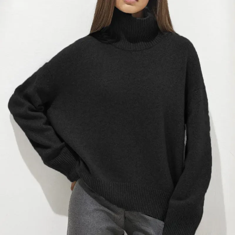 Turtleneck Long Sleeve Knit Pullover Autumn Winter Women's Clothing Trend Loose Lazy Sweater