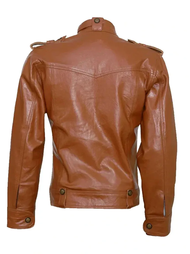 Two Pocket Tan Brown Biker Leather Jacket