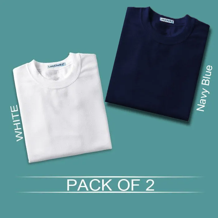 White and Navy Blue Half sleeves Round Neck T Shirt Combo (Pack Of 2) by Lazychunks