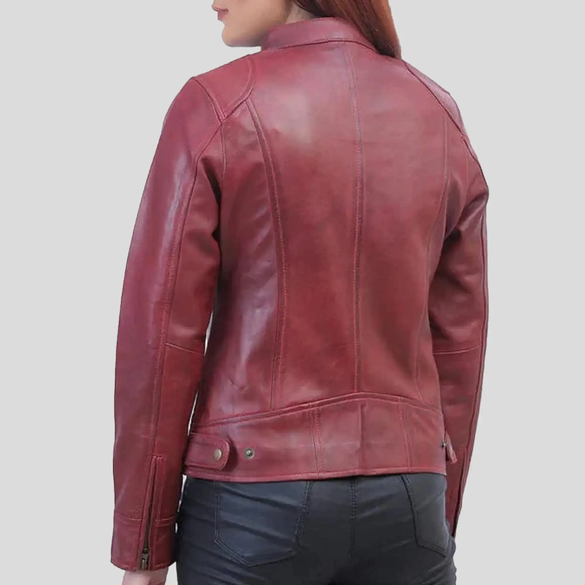 Woman Maroon Biker Jacket