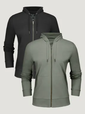 Women’s Terry Zip-Up Essential 2-Pack (Black   Mercury Green)